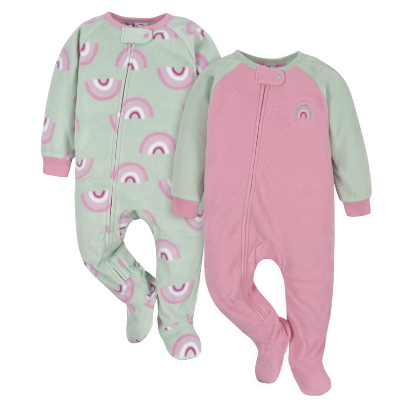 2-Pack Toddler Girls Green Rainbow Fleece Pajamas