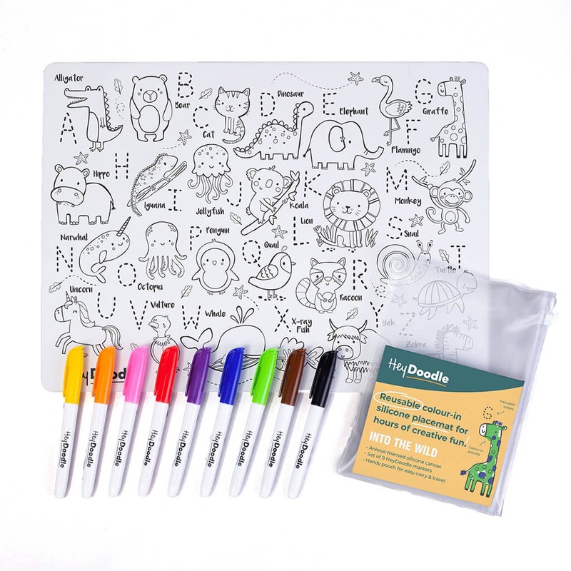 Reusable Coloring Placemat Set ABC Into The Wild