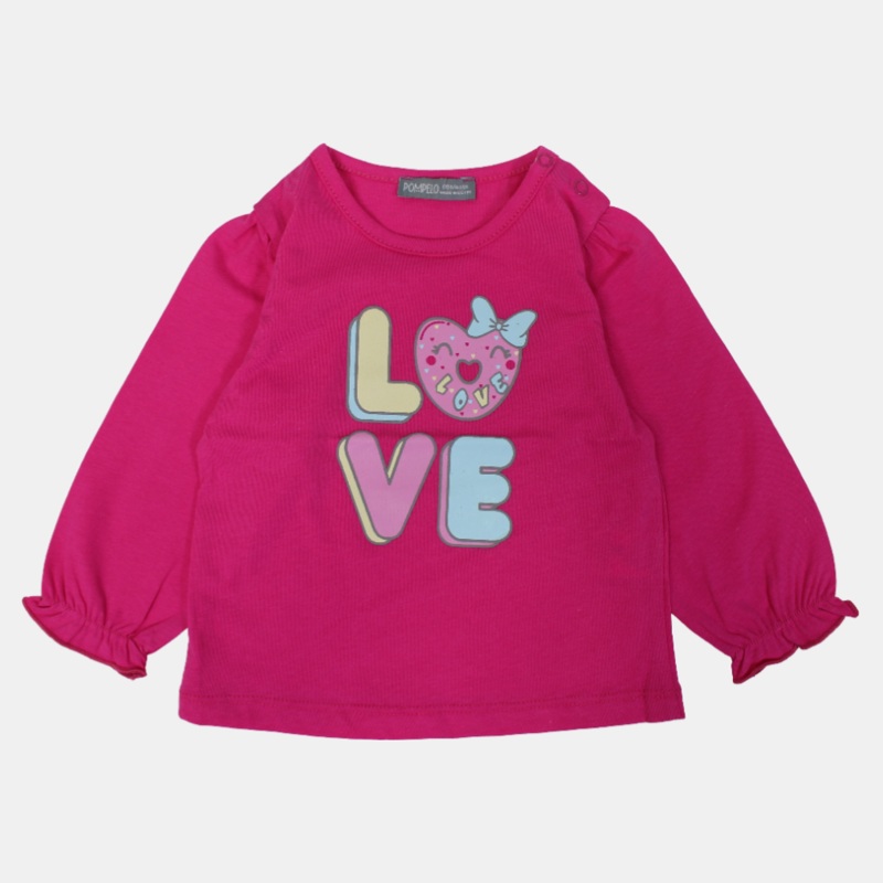 Baby Girls Cotton Ruffled Wrist T-Shirt  Fuchsia Fun