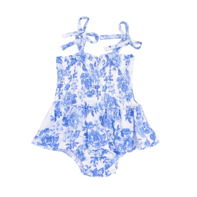 Roses In Blue Smocked Bubble With Skirts