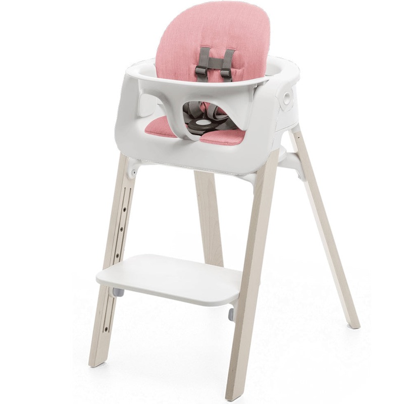 Stokke Steps Chair + Cushion (No Tray) – White/Whitewash/Pink