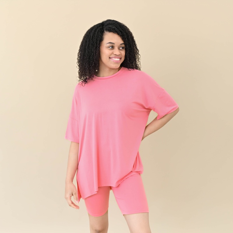 Womens Biker Short Set in Guava