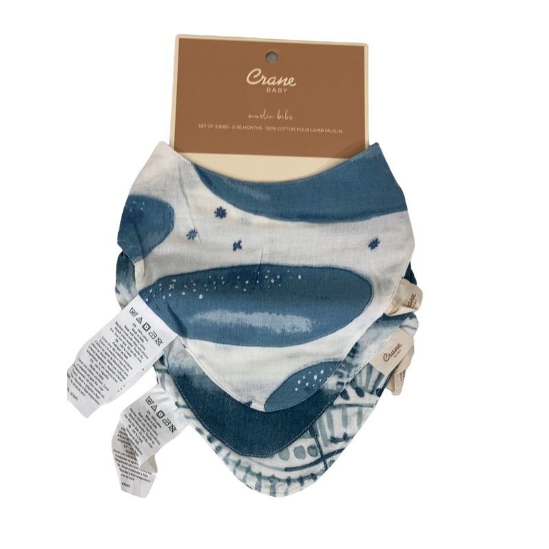 Crane Baby Muslin 3 Piece Bib Set, Caspian