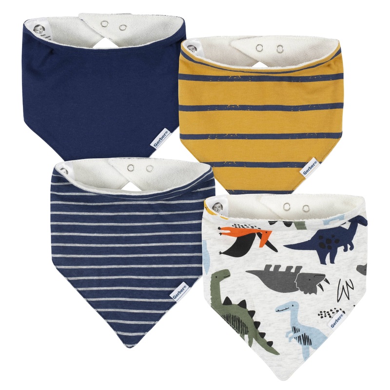4-Pack Baby Boys Dino Bandana Bibs