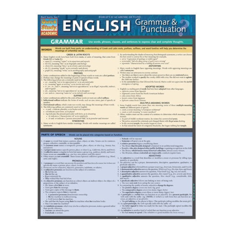 QuickStudy English Grammar and Punctuation Laminated Study Guide