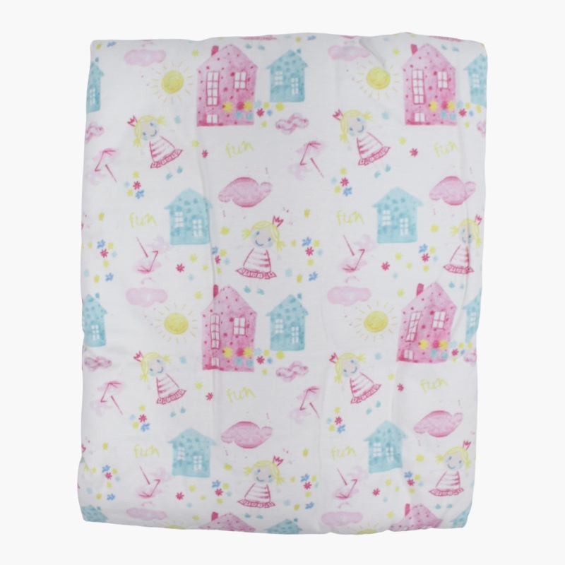 Baby Girls Cotton Duvet  Off-White & Pink with Little Girl Print