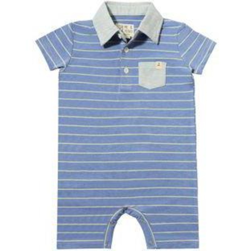 Me & Henry Saltash Polo Romper | Royal/Yellow Striped