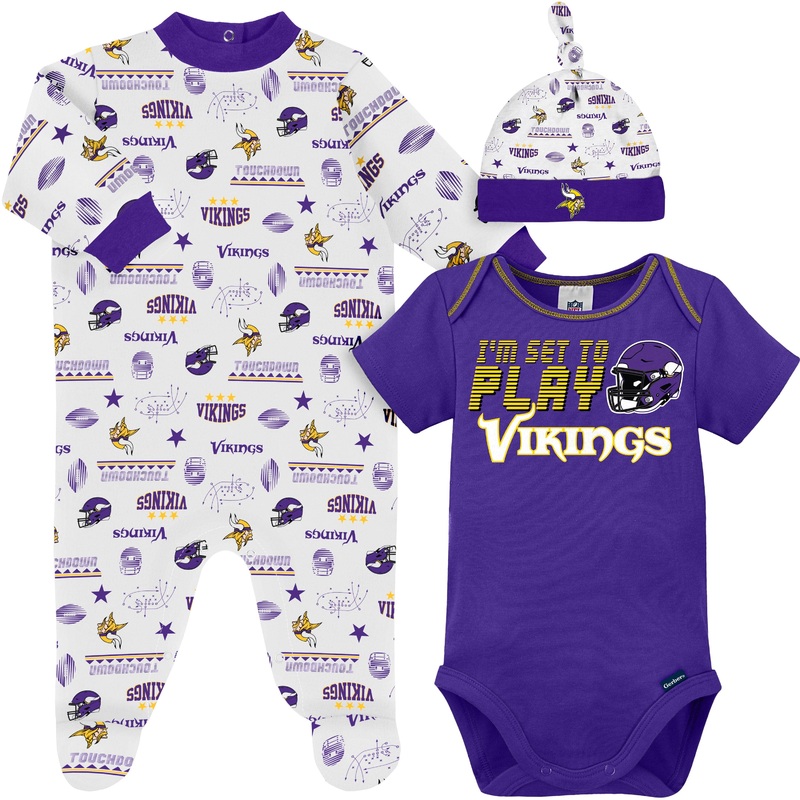 3-Piece Baby Boys Minnesota Vikings Bodysuit, Sleep ‘N Play, and Cap Set