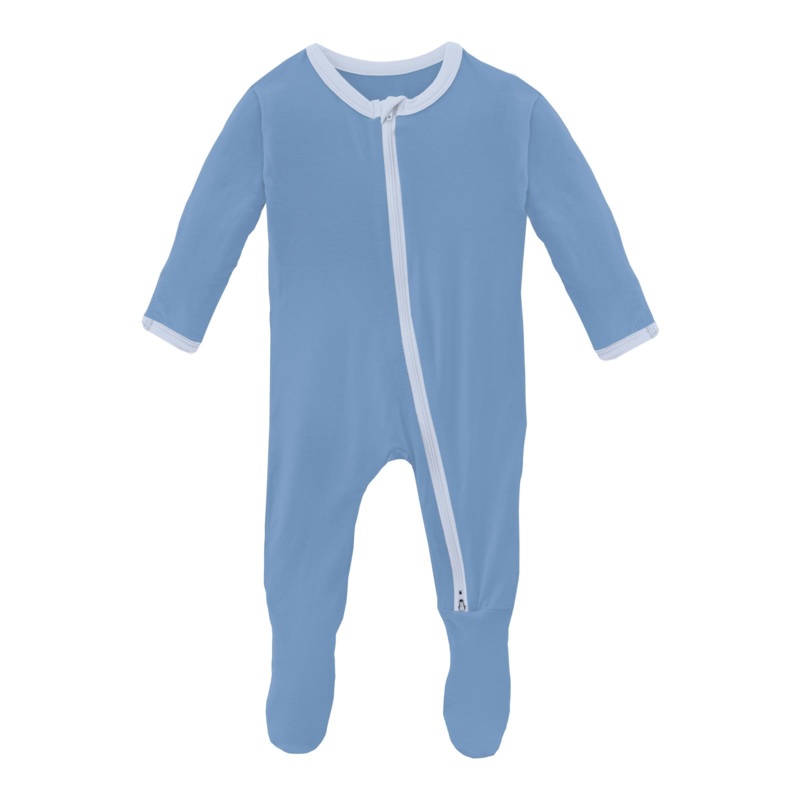 Solid Footie with 2 Way Zipper – Dream Blue with Dew