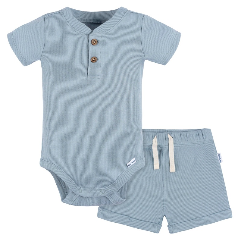 2-Piece Baby Boys Blue Bodysuit and Shorts Set