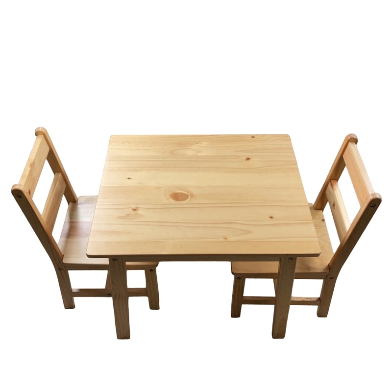 Amazon Basics Kids Solid Wood Table And 2 Chair Set, Natural