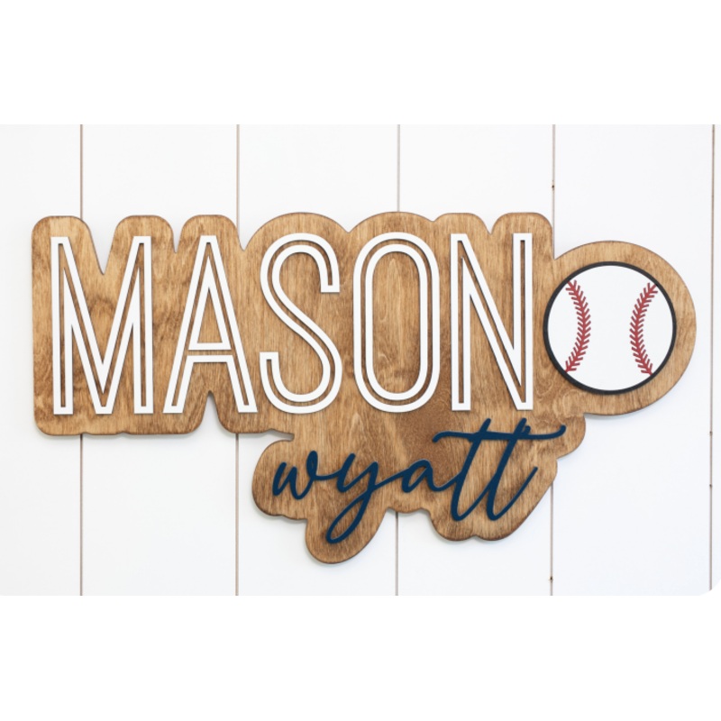 Sugar + Maple Personalized Bubble Wood Sign | Baseball