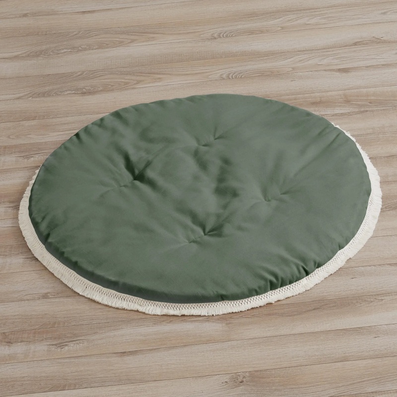 Baby Tummy Time Playmat Diamond Tuft Green and Ivory