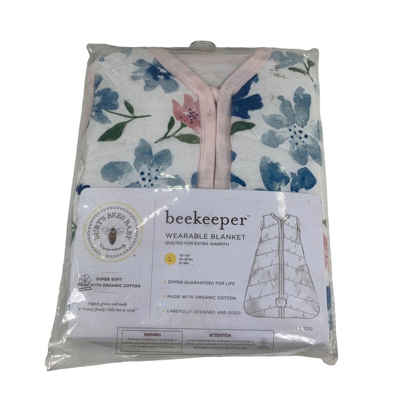Burt’s Bees Baby Beekeeper Wearable Blanket, Large, 1.5 TOG (Medium Weight), Blue Flowers