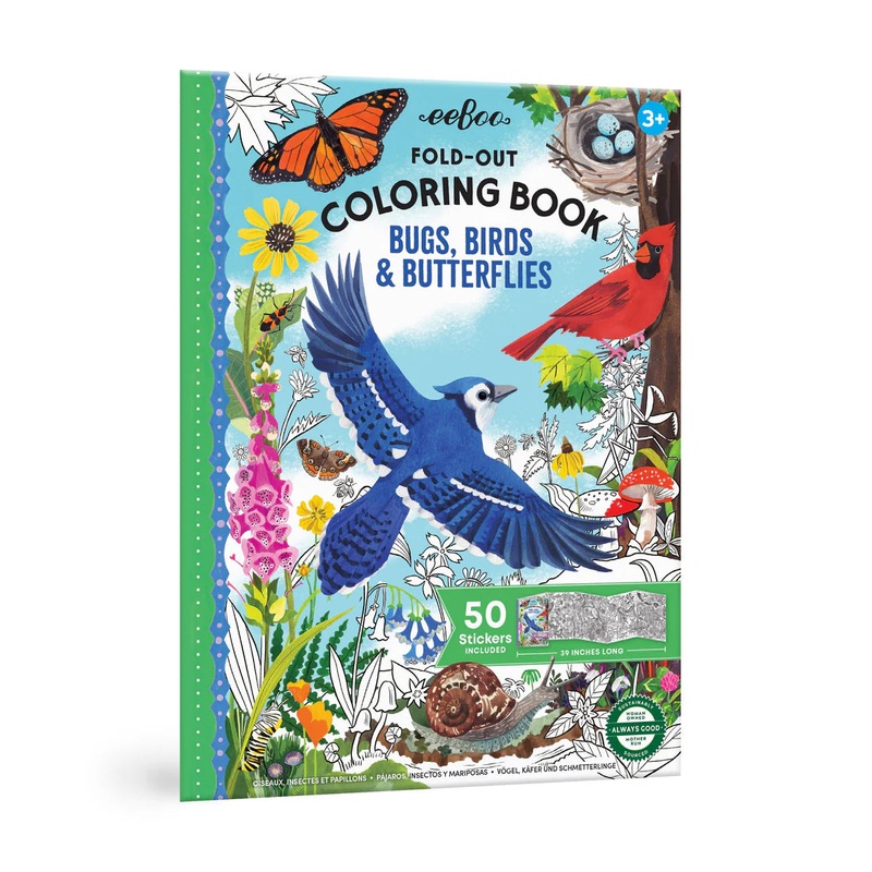 eeBoo Bugs, Birds & Butterflies Fold-Out Coloring Book