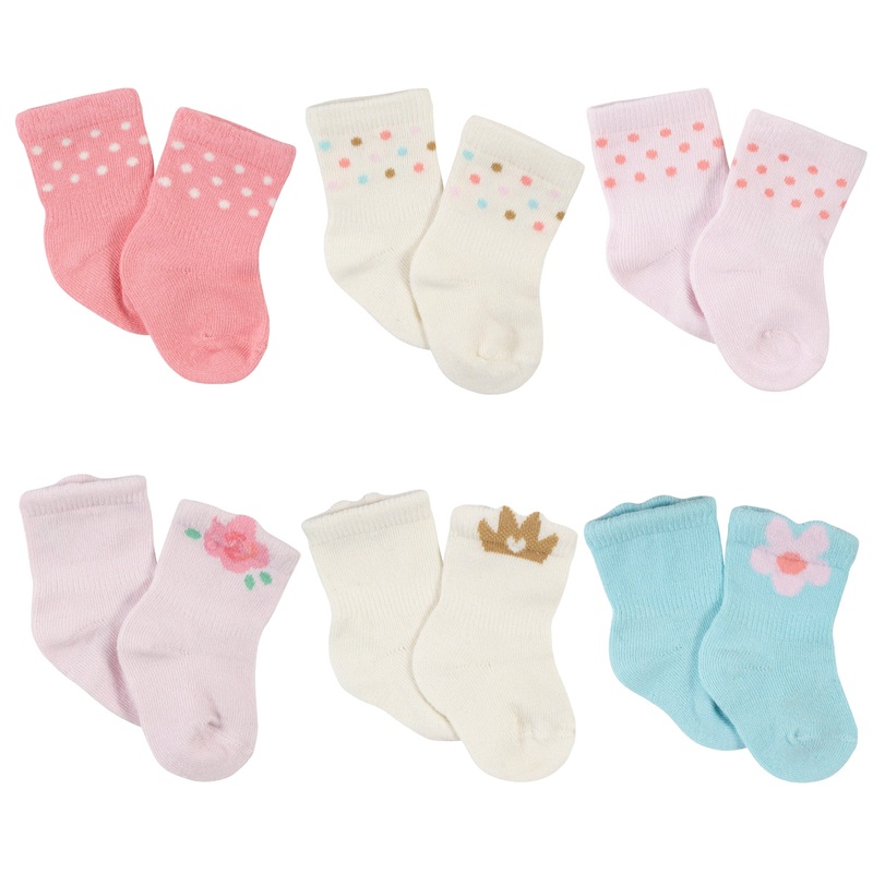 6-Pack Baby Girls Princess Wiggle Proof Jersey Crew Socks