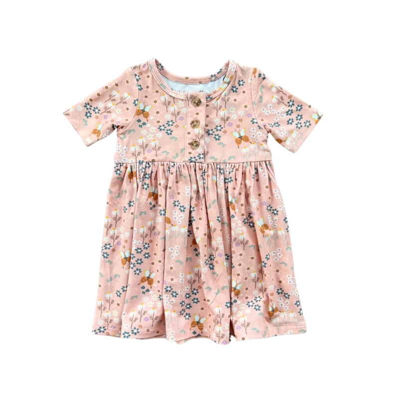 Babysprouts Short Sleeve Henley Dress – Butterfly Garden