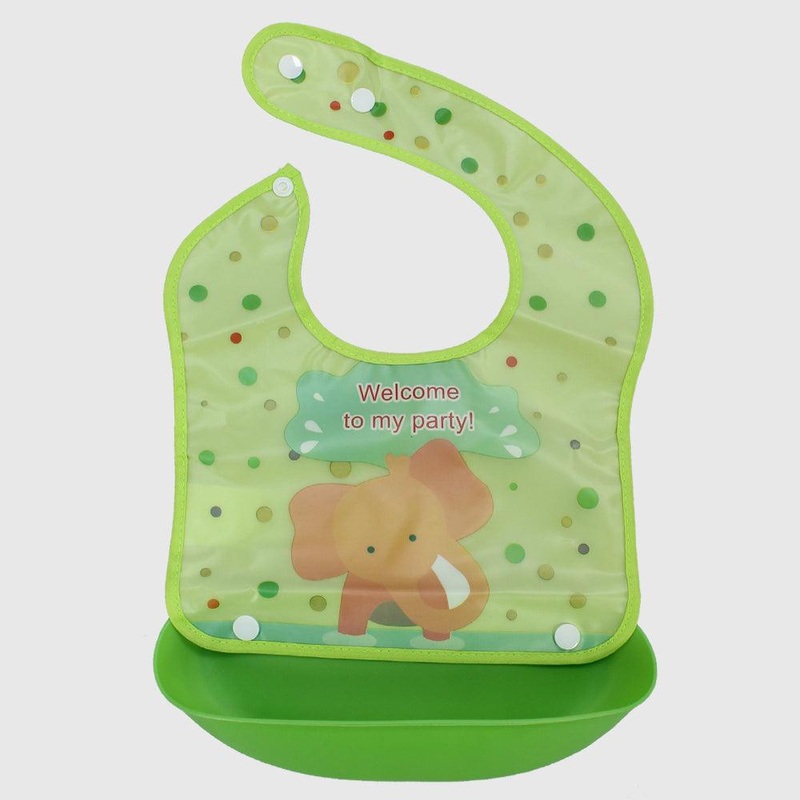 Elephant Bib With Silicone Pocket