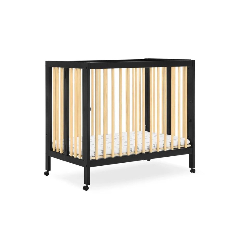 Mia Portable Folding Mini Crib with 1.5″ Mattress – Ebony Black/Natural