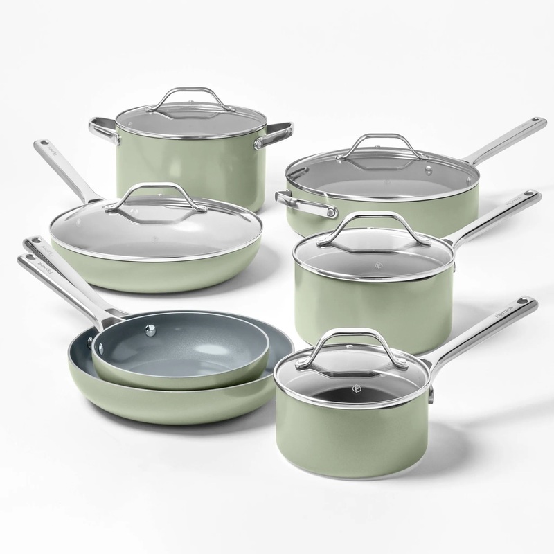 12pc Nonstick Ceramic Coated Aluminum Cookware Set Sage Green –  (See Description)