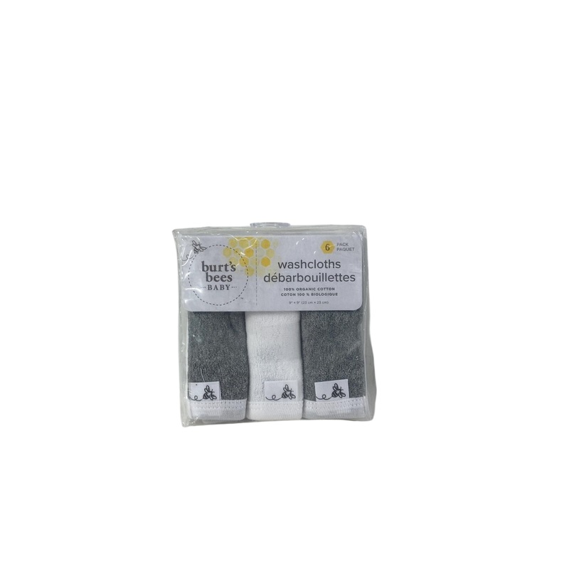 Burt’s Bees Baby Washcloths, 6 Pack, White & Grey