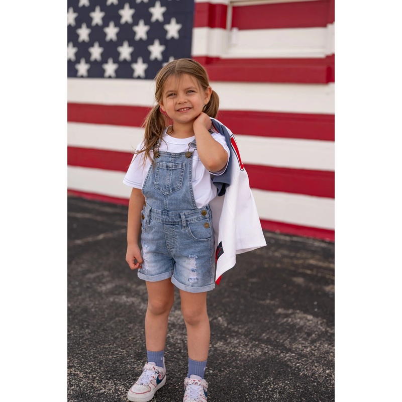 Distressed Denim Shortie Overall – Light Wash