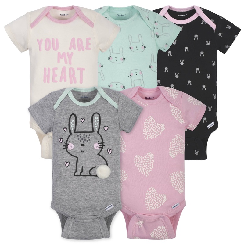 5-Pack Baby Girls Bunny Short Sleeve Onesies Bodysuits