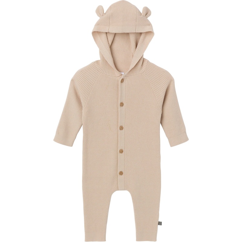 Baby Neutral Beige Hooded Viscose Sweater Romper