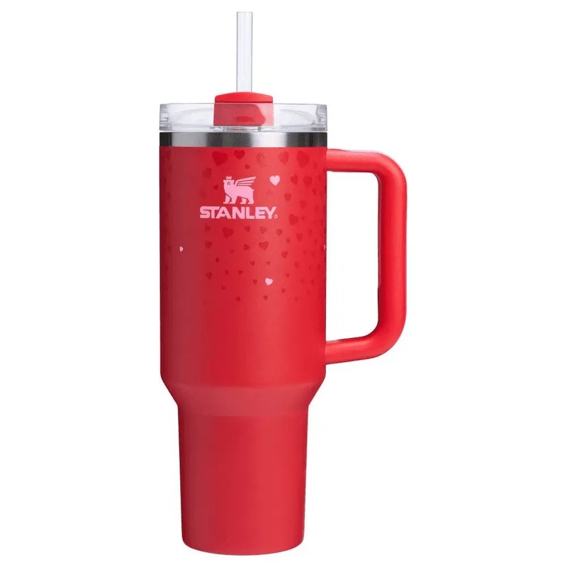 Stanley 40 oz Stainless Steel H2.0 Flowstate Quencher Tumbler- Ruby Hearts Red