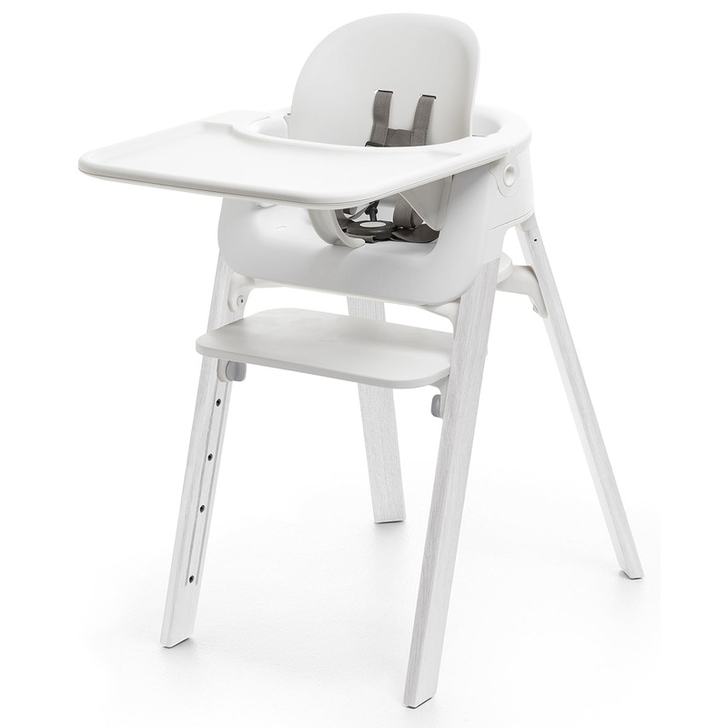 Stokke Steps High Chair w/Tray Bundle – White/Oak White/White/White