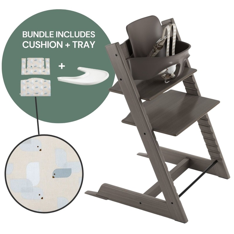 Tripp Trapp Complete High Chair Bundle – Hazy Grey / Birds Blue