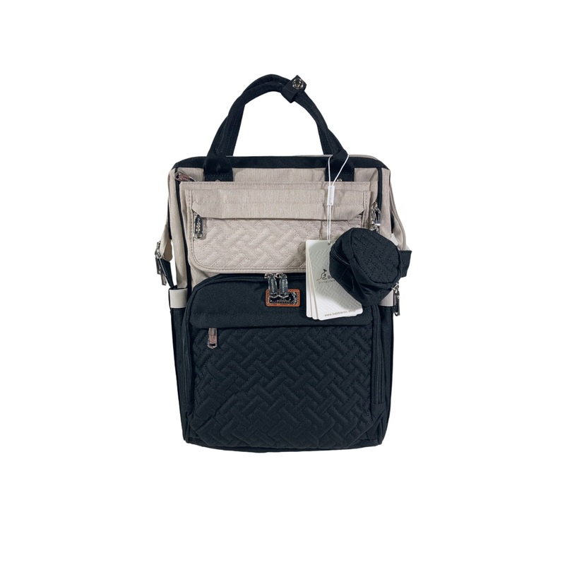 BabbleRoo Diaper Bag Backpack, Black/Apricot, Wide Top