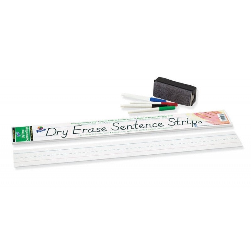 Dry Erase Sentence Strips, White, 3″ x 24″