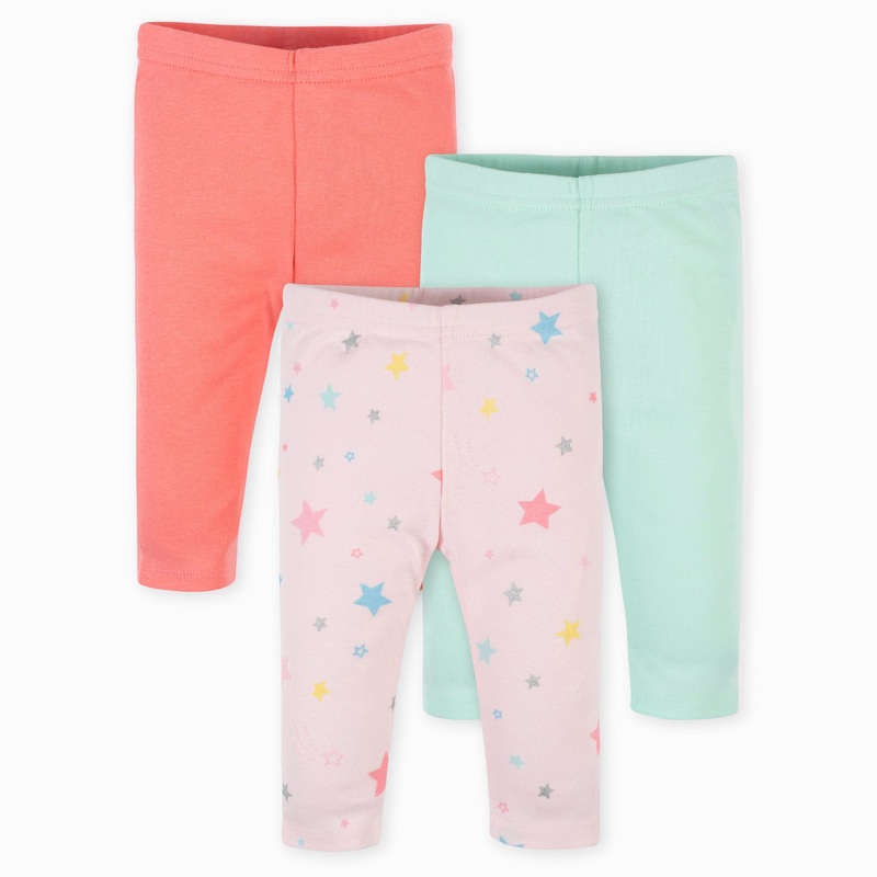 3-Pack Baby Girls Stars & Pastels Leggings, 0-3M