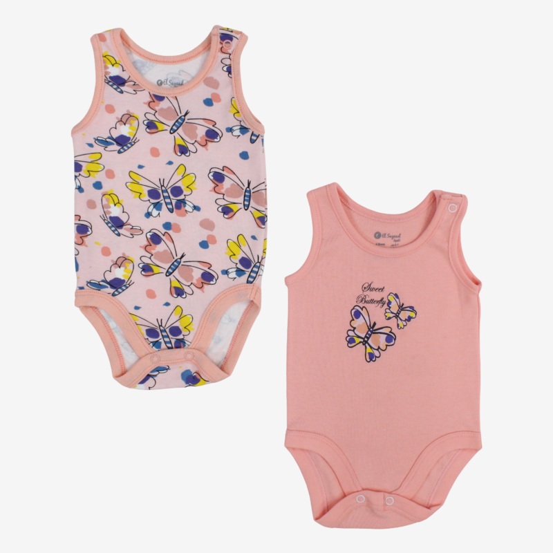 Baby Girls Cotton Bodysuits – 2-Pack with Butterfly Print