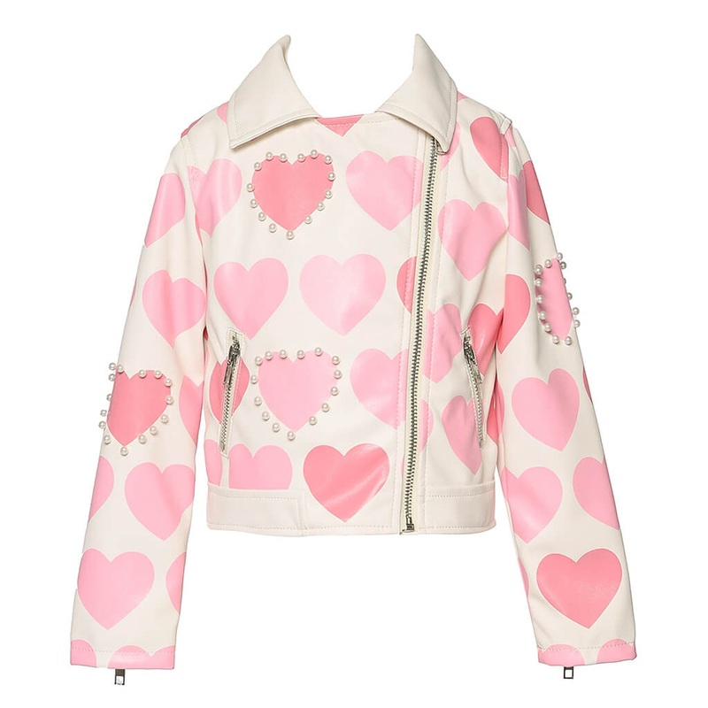 MoTo Jacket W/ Pearl Details Heart