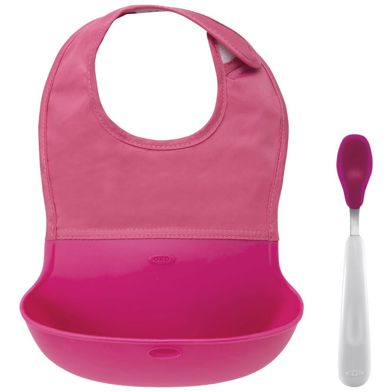 OXO Tot On-the-Go Bib & Spoon Set – Pink