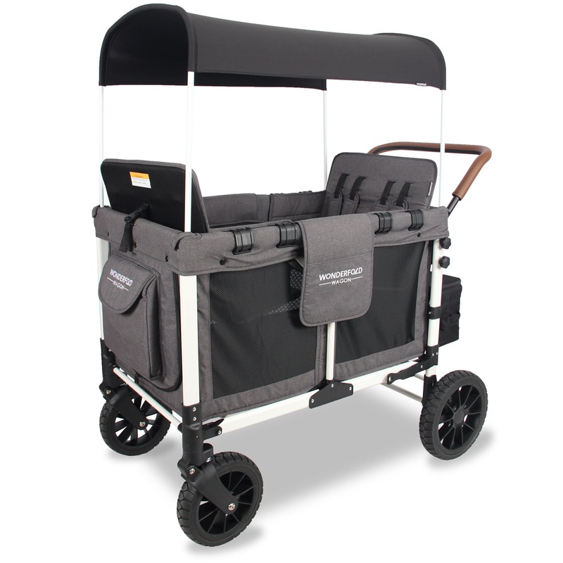 WonderFold W4 Quad Premium (4 Seater) Stroller Wagon – Gray/White (Limited Edition)
