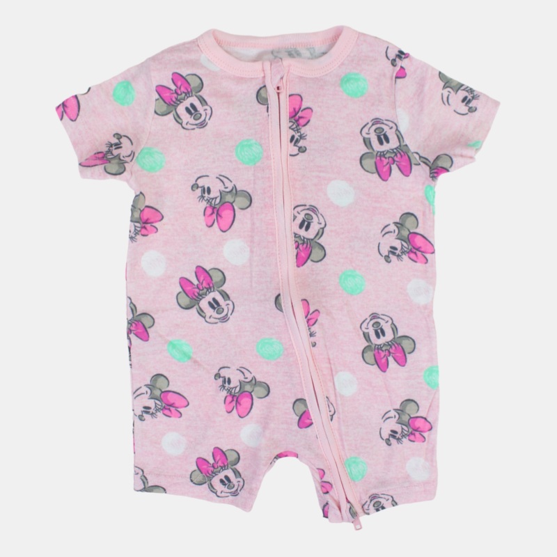 Baby Girls Cotton Romper  Pink with Minnie Mouse Print