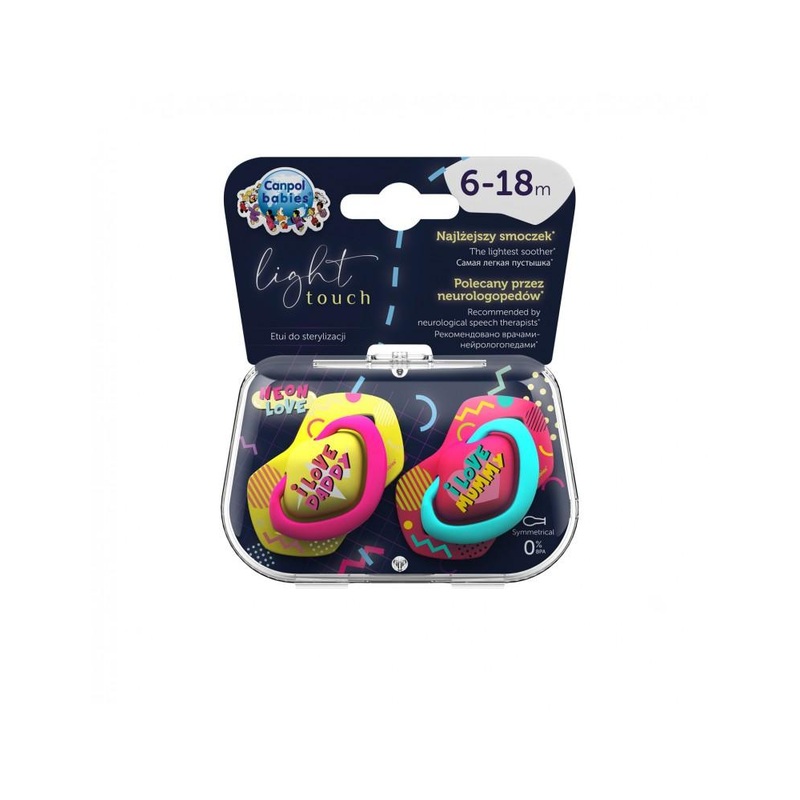 Canpol babies Symmetric Silicone Pacifier Neon Love 6-18m Pink
