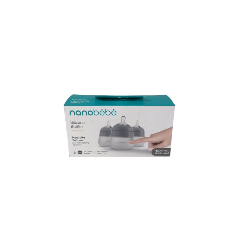 Nanobb Flexy Silicone Baby Bottles, 3 Pack, 5oz, Grey