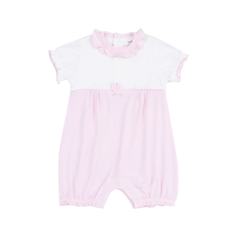 Stipe Classic Pink Tiny Bunny Ruffle Romper