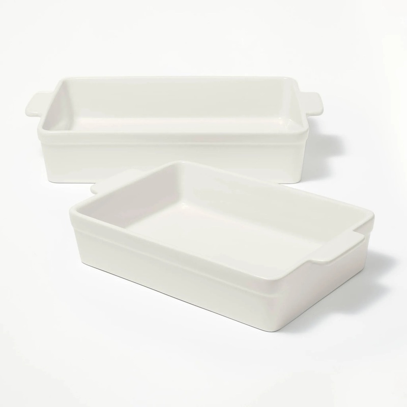 2pc Stoneware Rectangle Baking Dish Set- Cream