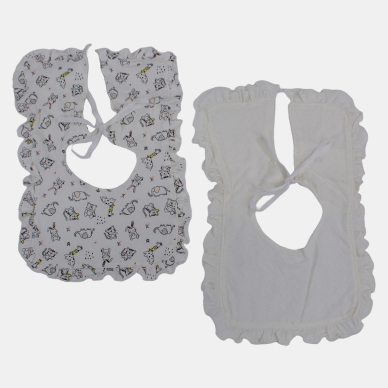 Baby Girls’ Cotton Bibs  Set of 2 (Animal Theme)