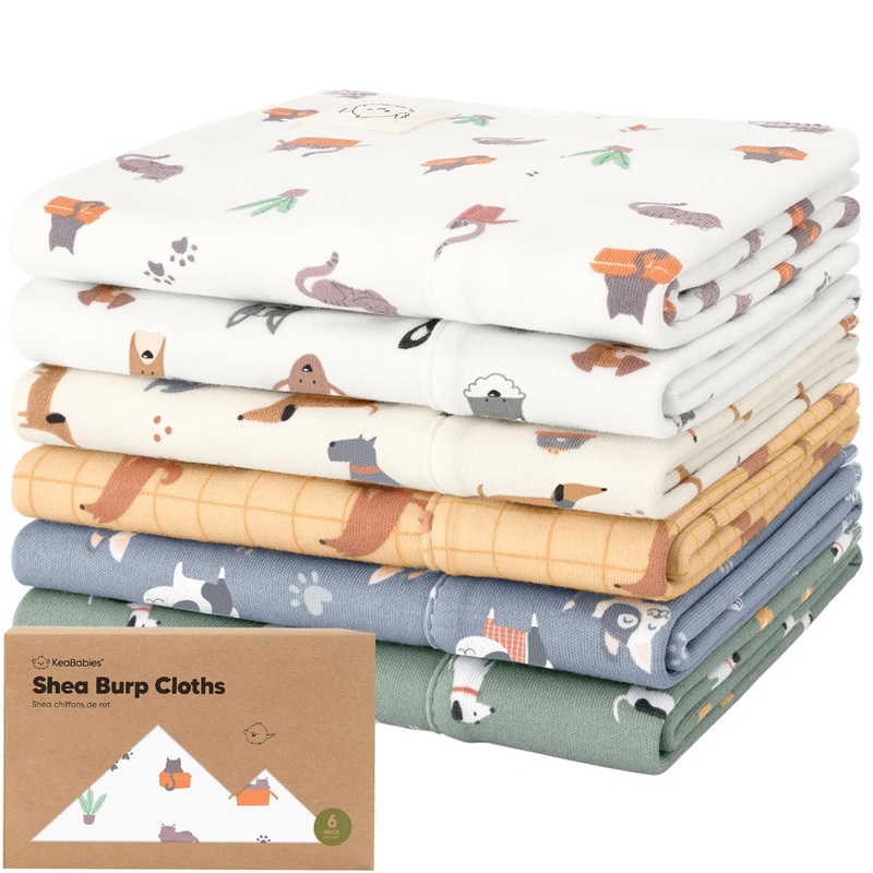 KeaBabies Shea Burp Cloths 6 Pack, Pets & Paws