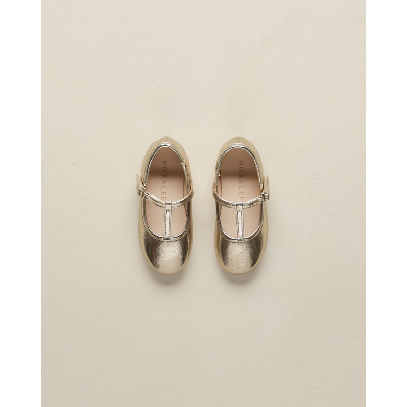 Noralee T-Strap Ballet Flats – Gold Metallic