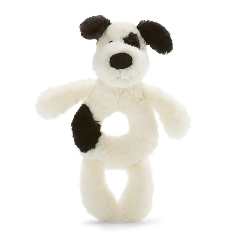 Ring Rattle – Black + Cream Puppy