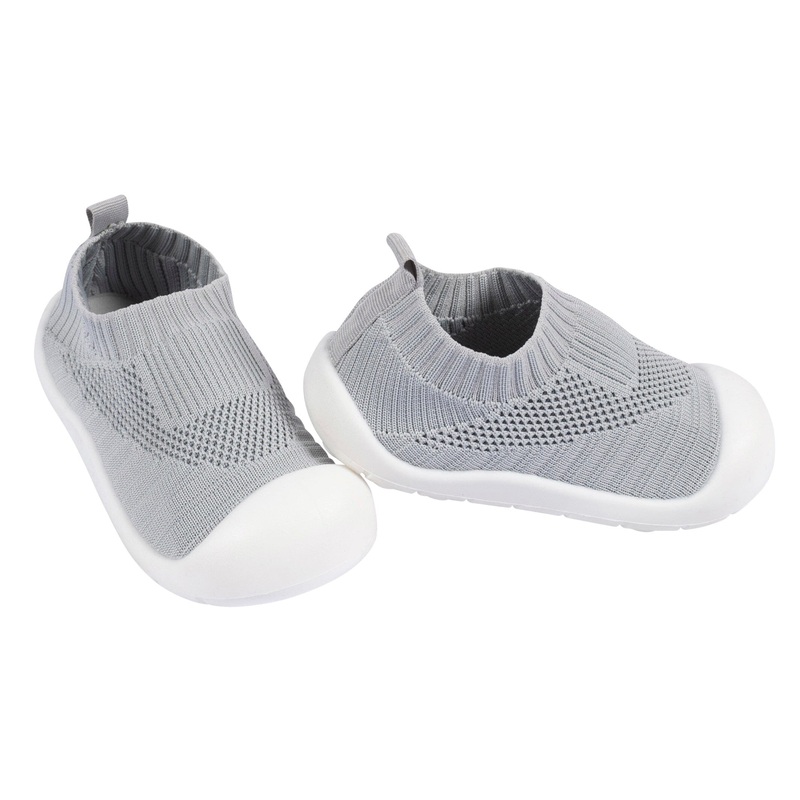 Toddler Neutral Grey Stretchy Knit Slip-On Sneaker, US 12