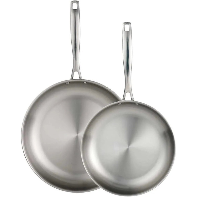 Tri-Ply Clad Stainless Steel Fry Pan, Set 2 Sizes, 10″ & 12″