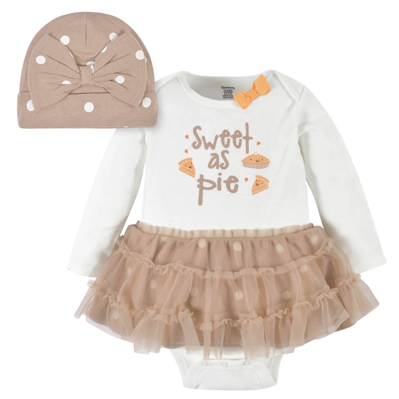2-Piece Baby Girls Sweet As Pie Skirted Onesies Bodysuit & Cap